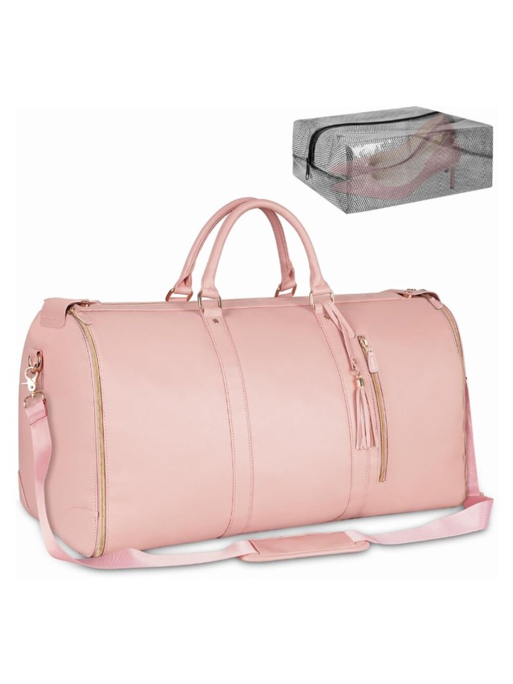 Women's PU Leather Garment Duffle Bag Travel Carry On with Shoe Pouch